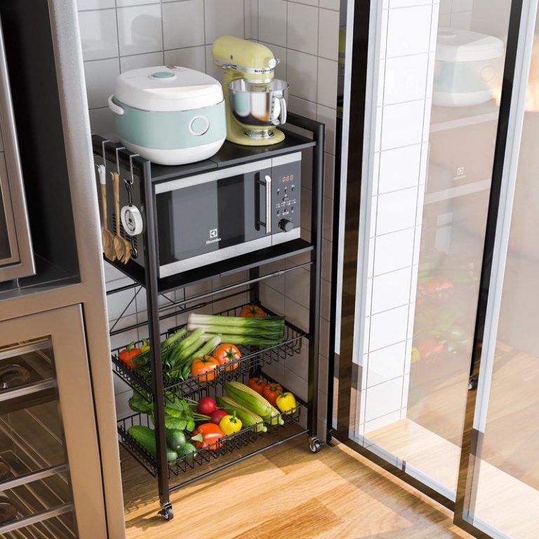 Kệ để lò vi sóng thông minh điều chỉnh chiều rộng, kệ kếp đ năng co giãn chất liệu bền bỉ có bánh xe di chuyển