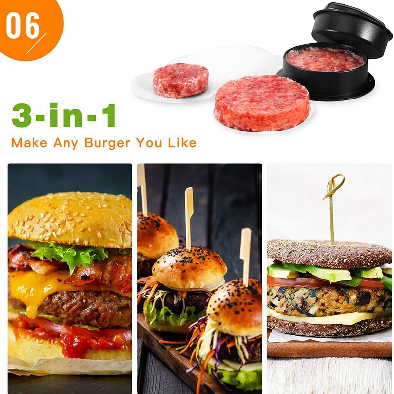 Bộ khuôn làm bánh burger 3 trong 1 kèm 120 tờ giấy sáp tiện dụng