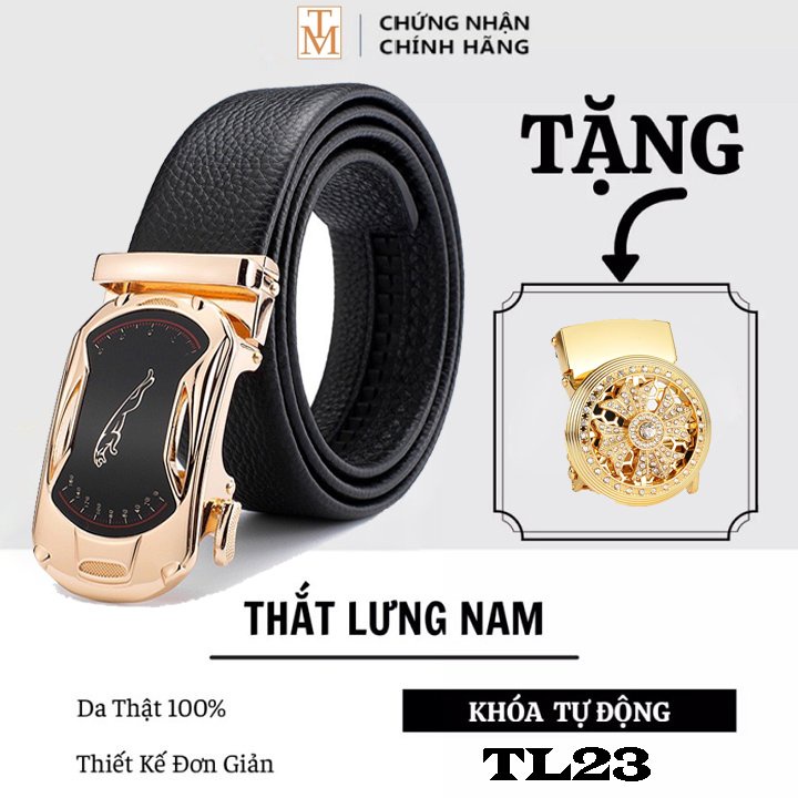 Thắt lưng nam da cao cấp - Tặng kèm 1 mặt - Khóa kim loại tự động phong cách Hàn Quốc TL01