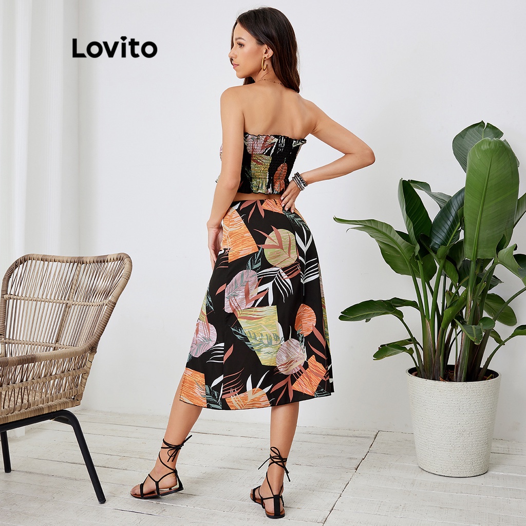 Lovito Bộ váy xẻ tà nhiệt đới Boho L24LD109 (Đen)