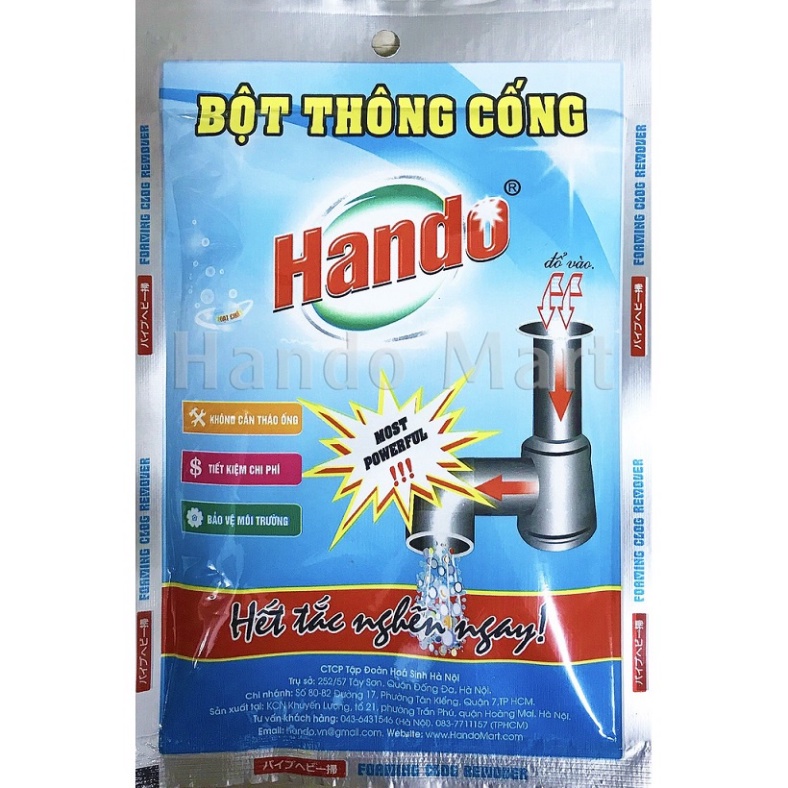 Gói bột thông cống, đường ống nước nội địa Hando 100g (Dùng cho chất thải hữu cơ)