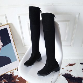 Giày bốt mùa đông của phụ nữ cộng với nhung trên đầu gối đế bằng tất cả các trận đấu mỏng ống cao dài đàn hồi lướ