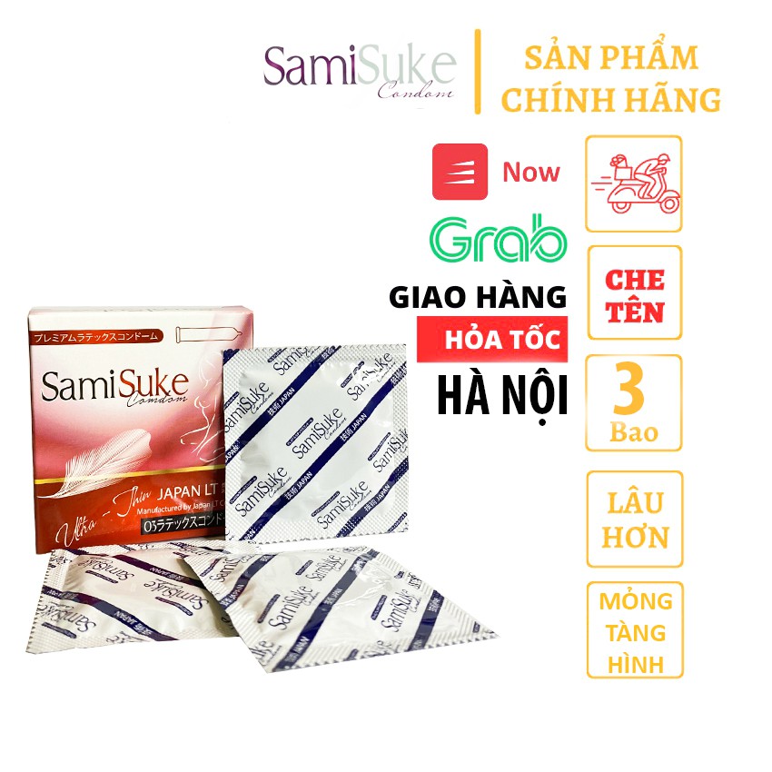 Bao Cao Su  SamiSuke Ultra - Thin Hộp 3 Chiếc, Chính Hãng, Hóa Đơn Cty Rõ Ràng, Chân Thật Như Không Đeo,  Hương Chuối