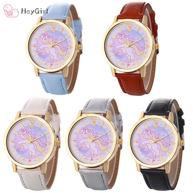 Women Watch Watches Happy Unicorn Cartoon Watch Leather Strap Quartz Watch