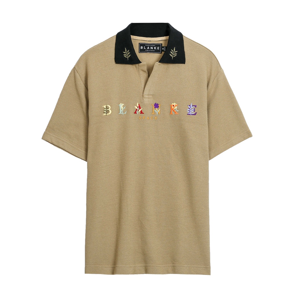 BLANKESPACE Áo Polo Holafloras Polo Màu Beige Vải Cotton Da Cá Thời Trang Nam Nữ Unisex