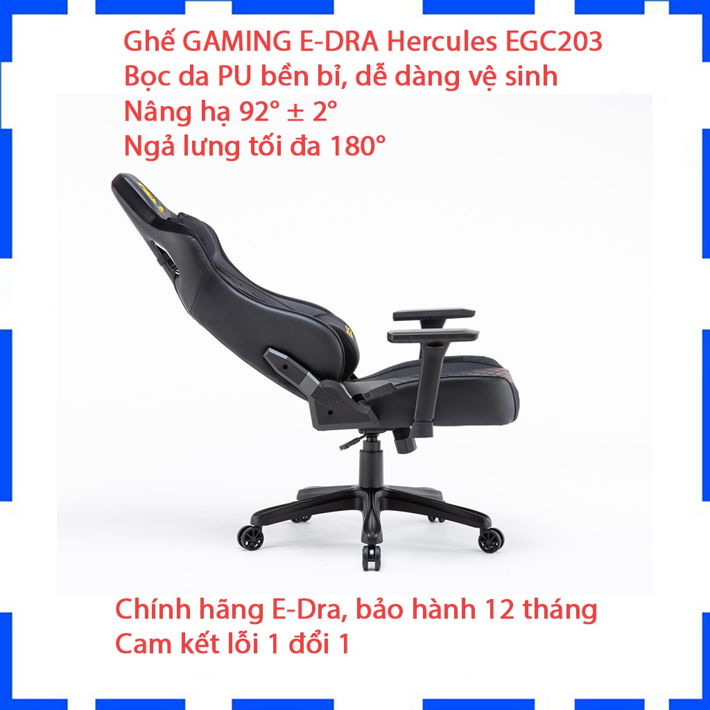 [Mã EDRAVDC01 giảm 200k]Ghế gaming E-DRA Hercules EGC203 V2 Black - Ghế game tốt - Chất liệu da PU và Foam cao cấp - Bảo