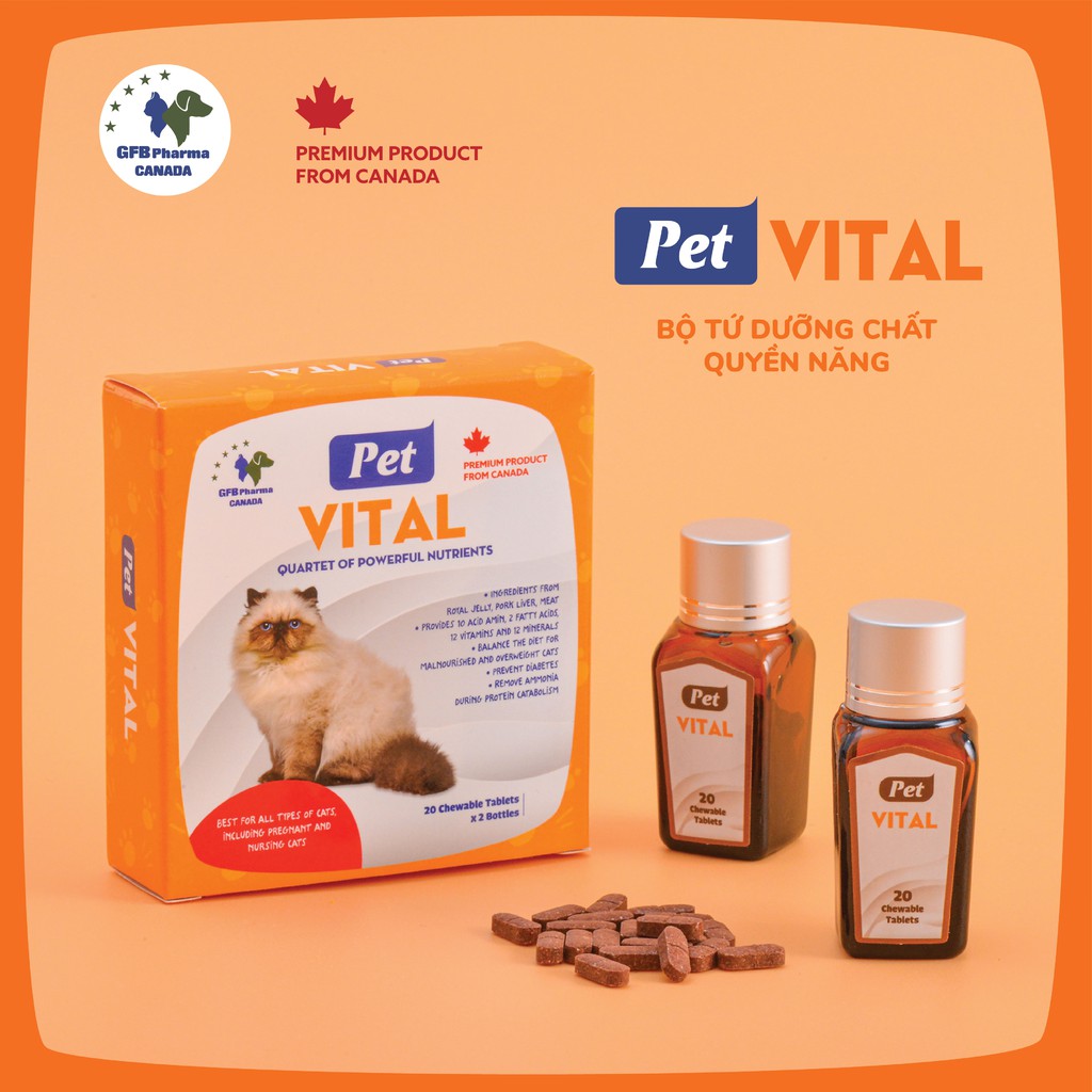 [Canada] Sản phẩm hỗ trợ - PET VITAL cho mèo - TĂNG CƯỜNG SỨC ĐỀ KHÁNG, TĂNG HỆ MIỄN DỊCH CHO MÈO BỊ BỆNH HOẶC SAU BỆNH
