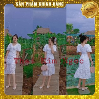 Váy tay bồng dự tiệc ren đuôi cá