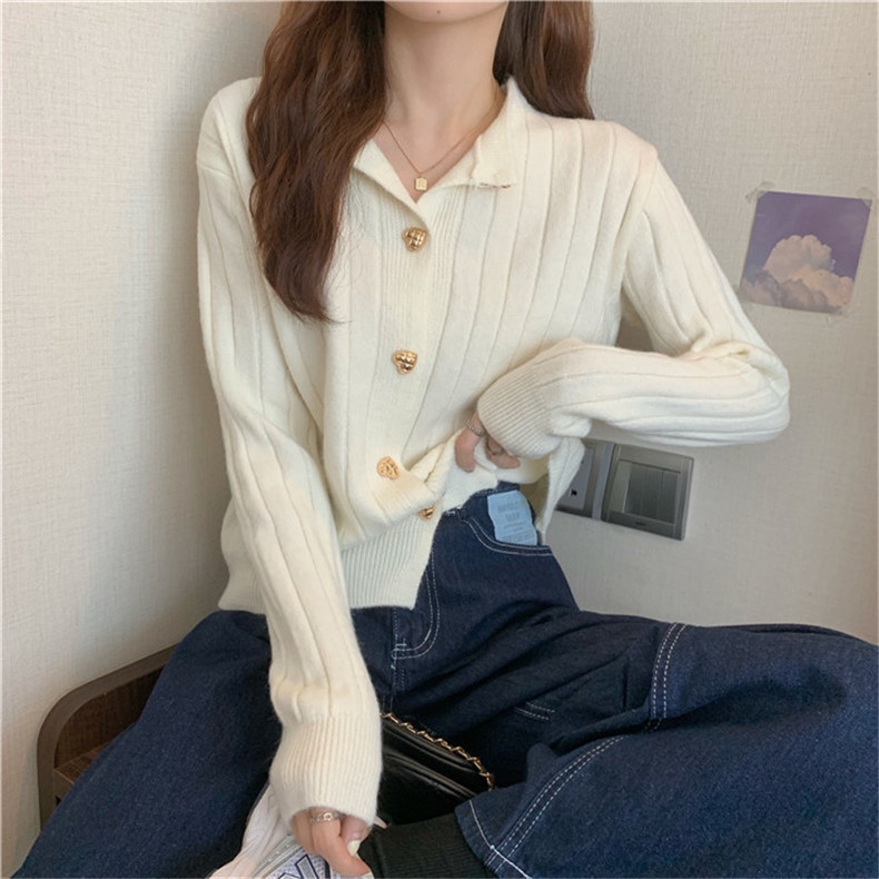 Áo len nữ hè thu 2021 gân dọc trắng đỏ chất lông cừu siêu mềm ATADO24