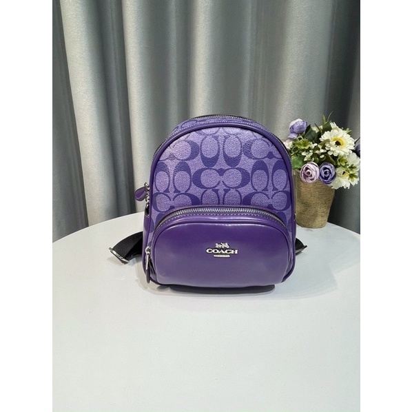 Balo Co ach da thật phối canvas mini