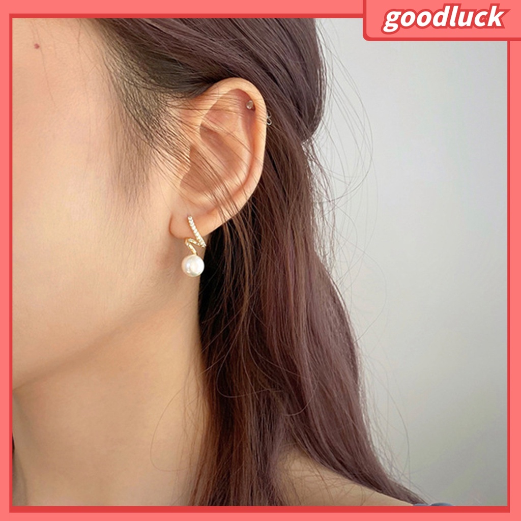 Goodluck| 1 Đôi Khuyên Tai Dạng Hạt Xoắn Đính Ngọc Trai Nhân Tạo Phong Cách Hàn Quốc