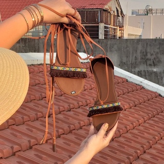 Giày Sandal Chiến Binh Thổ Cẩm Tua Rua - Boho Vintage Style