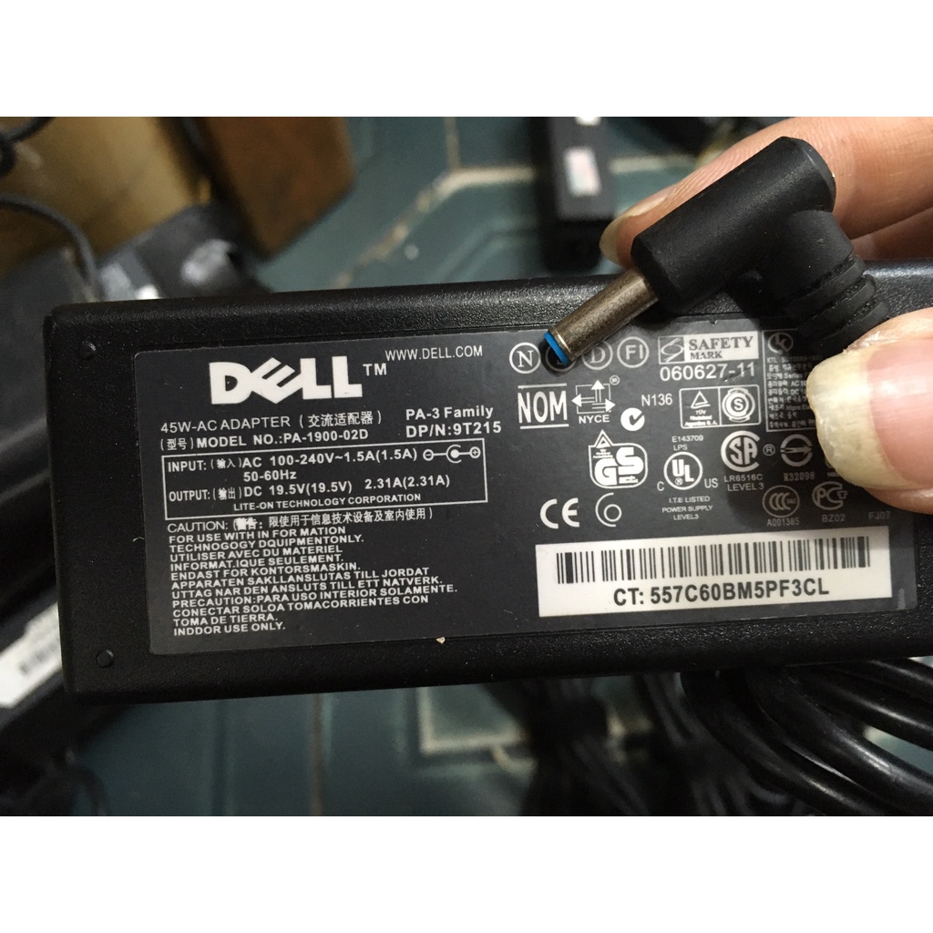 QUA SỬ DỤNG  Sạc nguồn điện Laptop Dell 19.5v 2.31a 45w 19,5 Adapter Kèm dây nguồn XPS 13 Inspiron 5452 5455 5458 5459
