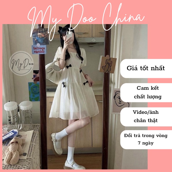 Đầm trắng tiểu thơ xinh xắn 2 lớp   HOT TREND    Váy baby doll dáng dài cổ vuông siêu xinh cho nàng - V1