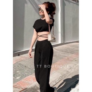 Áo thun cổ tròn croptop cột dây