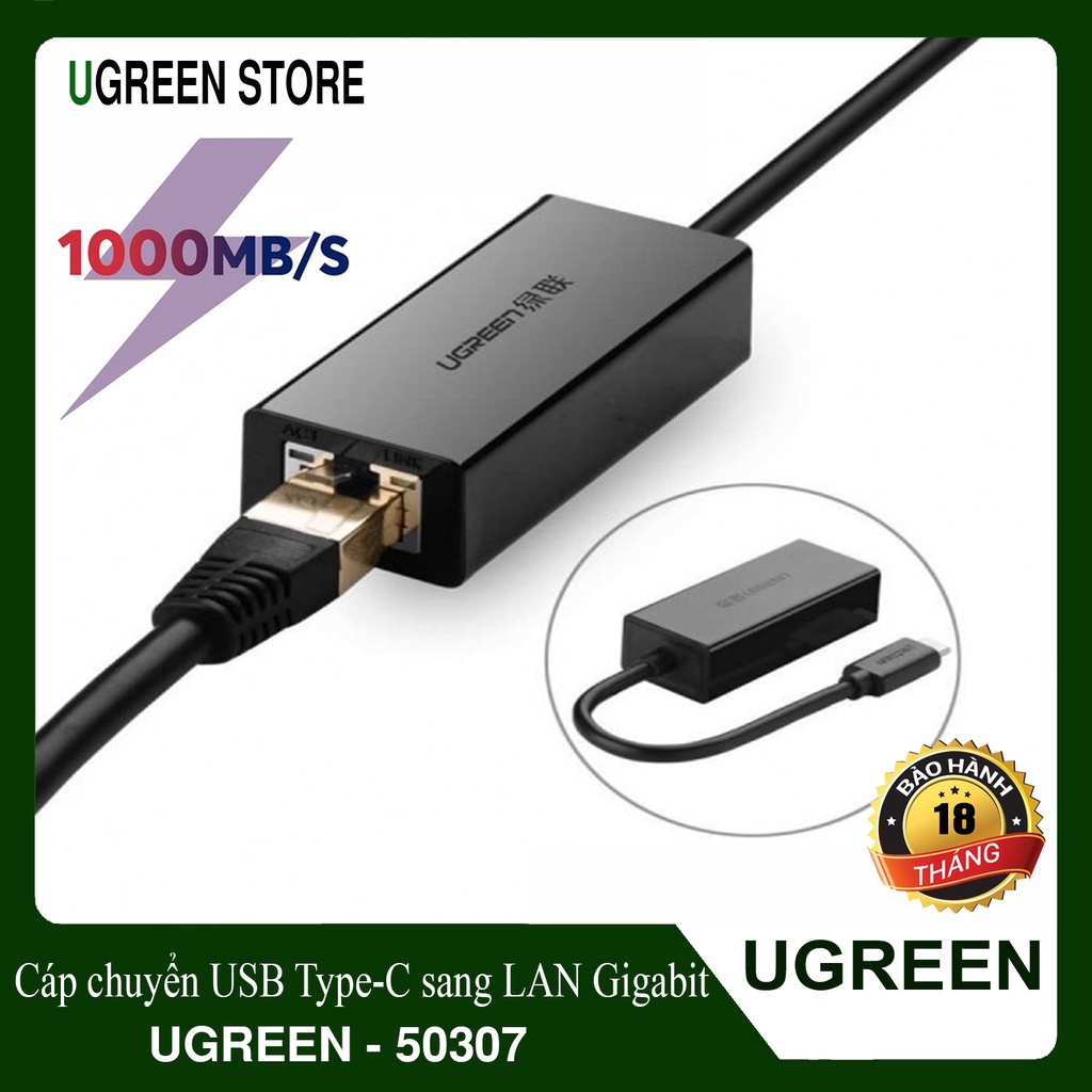 Cáp Chuyển USB Type-C sang Lan Gigabit Ugreen 50307 50737 tốc độ truyền lên đến 1000Mbps - Hàng Chính Hãng