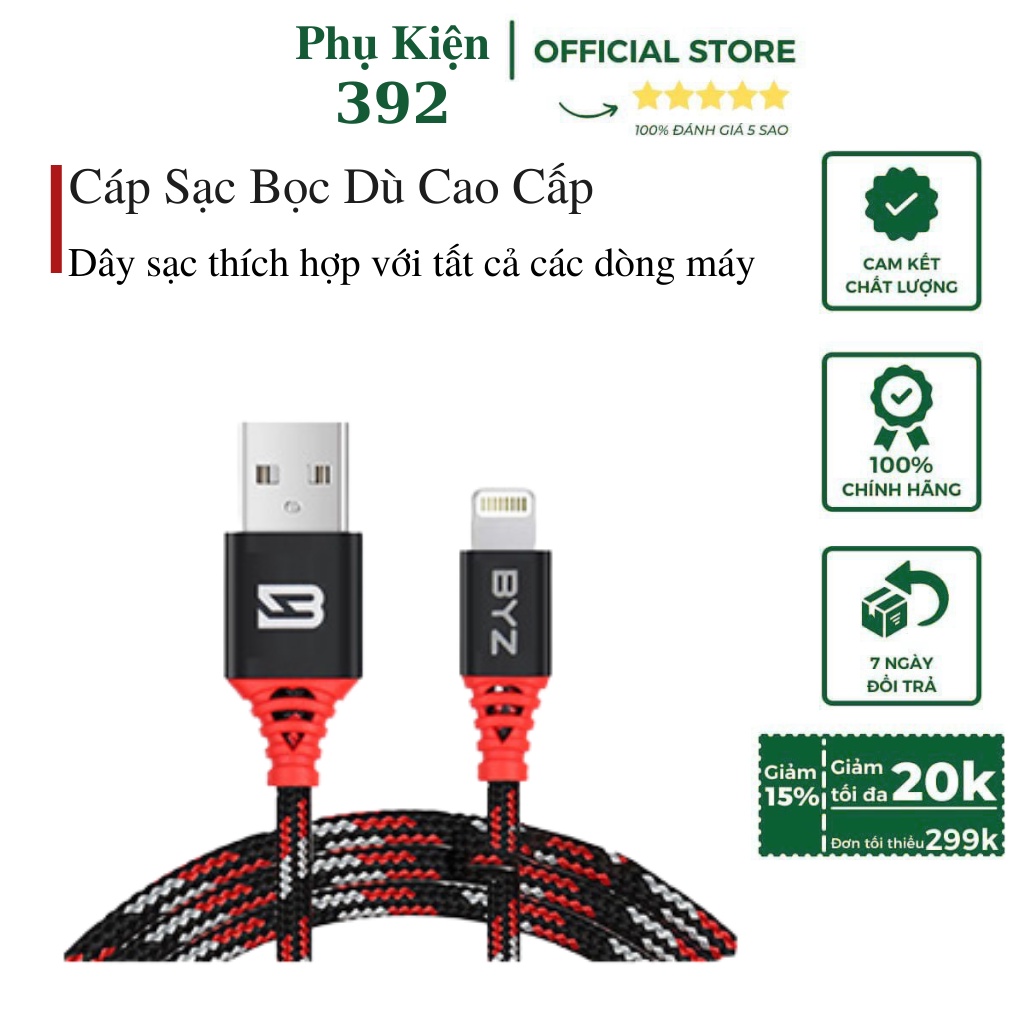 CÁP SẠC BYZ dây dù CAO CẤP -3m Cho IP , S.AMSUNG MICRO, TYPE C Chuẩn 2.1A Sạc Nhanh.Cam kết sản phẩm giống hình.
