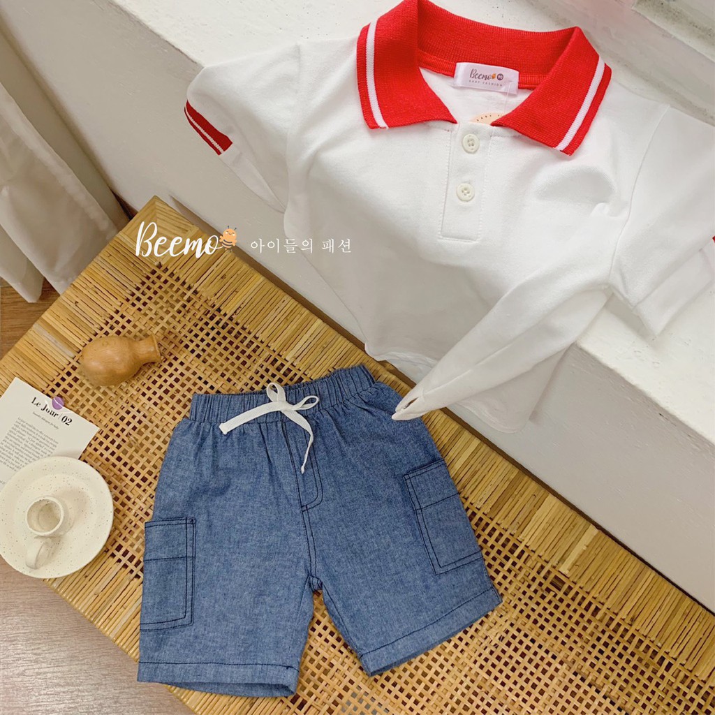 Bộ bé trai cộc tay Chất liệu Cotton cá sấu, phong cách Polo, Quần giả Jean ( Denim) hàng xuất Âu Mỹ B043