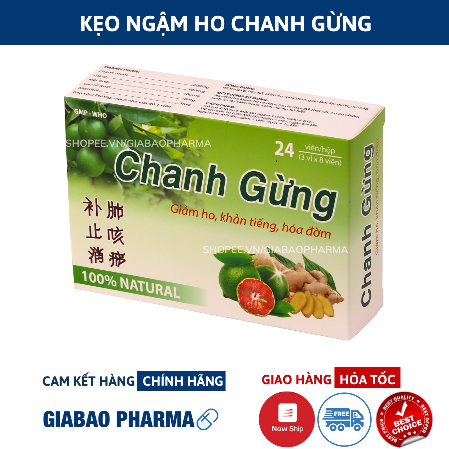 Kẹo ngâm ho Chanh Gừng giảm đau họng, khản tiếng, đau họng có đờm