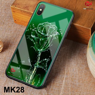 ốp lưng kính cường lực MK28 - hoa hồng xanh cho iphone