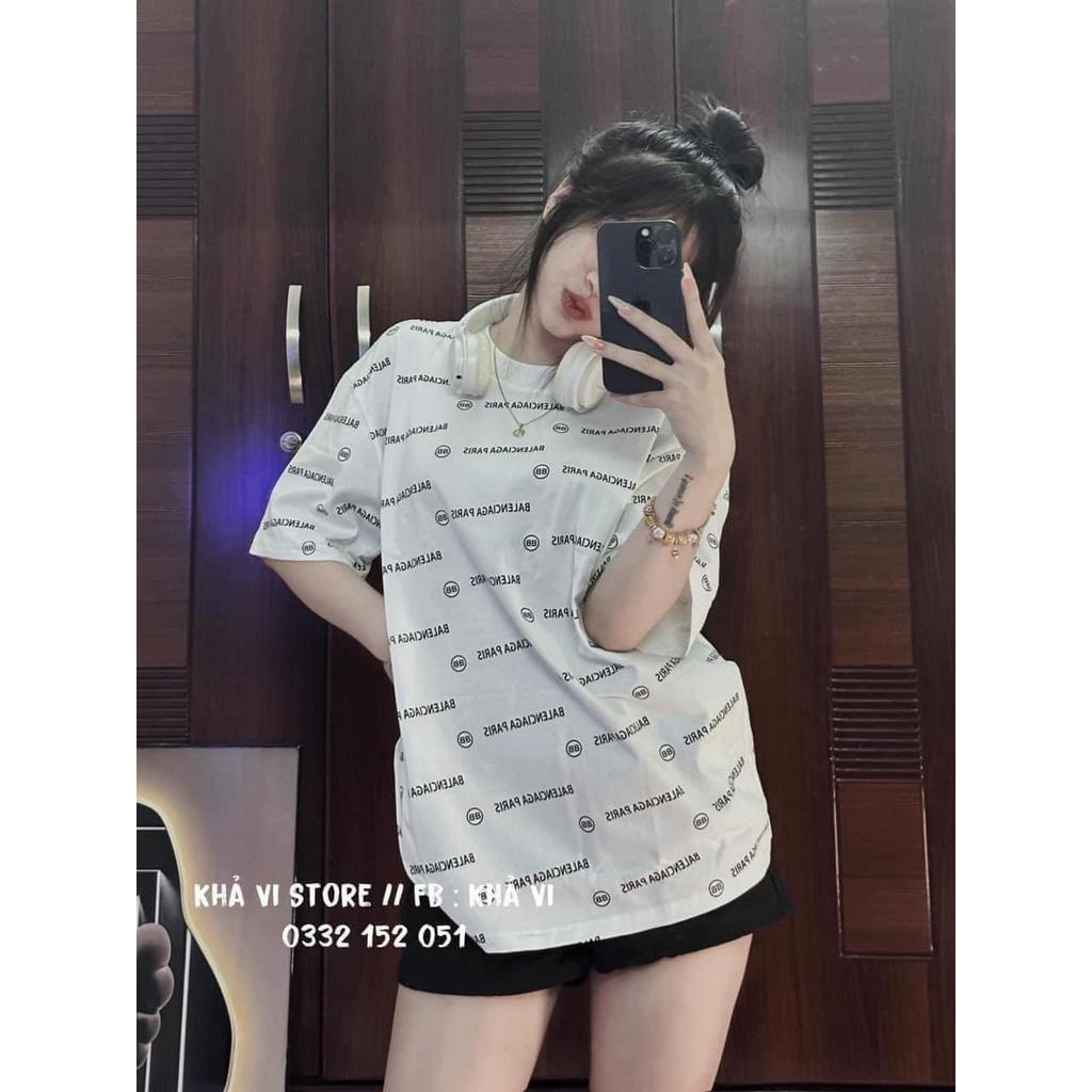 Áo Phông 3158 Dáng Rộng Nam Nữ In Kín Chữ Cổ Tròn Tay Lơ Nam Nữ Bigsize