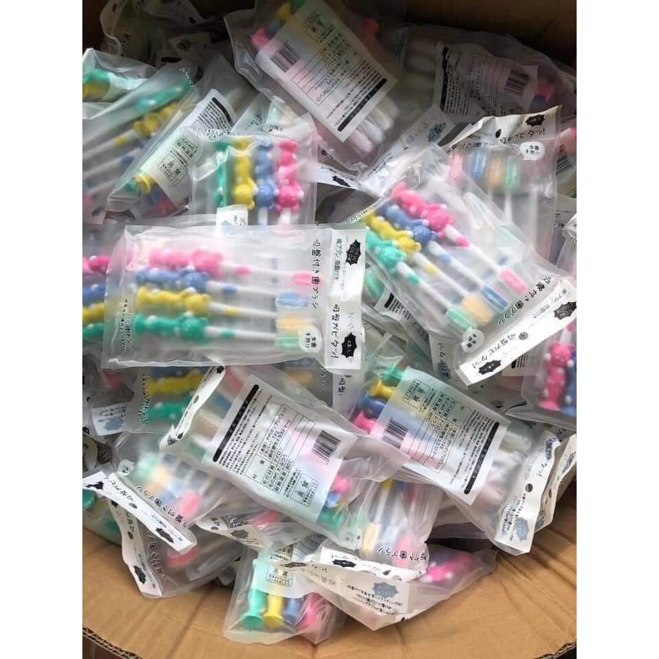 Combo sét 4 bàn chải đánh răng trẻ em, hình con gấu dễ thương, hàng xuất Nhật xịn sò