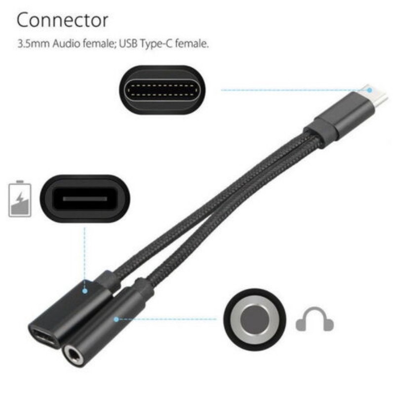 Đầu Chuyển Đổi 2 Trong 1 Type C Sang Giắc Cắm Tai Nghe Aux 3.5mm Sạc/Sạc USB/USB Cho Huawei P30 Pro