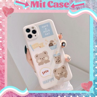 Ốp lưng iPhone Viền Cạnh Vuông Hình Gấu Nâu Trà Sữa Cute Chất TPU Dẻo Iphone 6 6plus 7 plus 8 8 plus x xs max 11 pro max