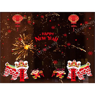 Decal trang trí tết- con lân đỏ dán tết