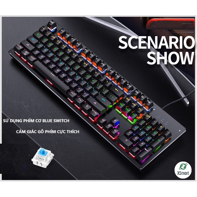 GẤU TRẦN STORE COMBO Bàn Phím Cơ H650 Và Chuột Gaming V6 Led Đổi Màu Siêu Đẹp, Keyboard Led 10 Chế Độ Blue Switch Game