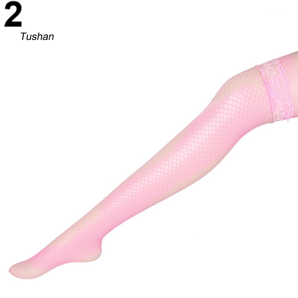 TUSH Sexy Women Long Socks Fishnet Mesh Solid Color Lace Top Thigh High Stockings | BigBuy360 - bigbuy360.vn