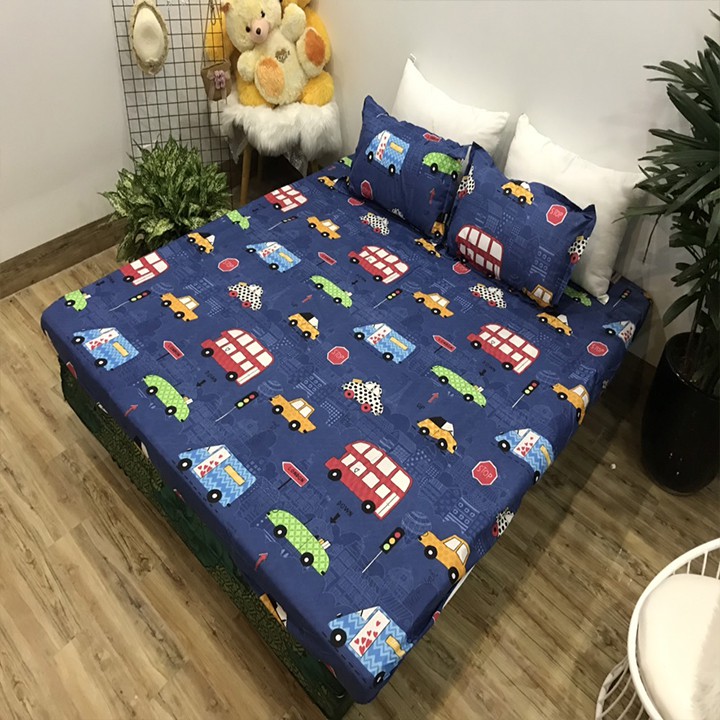 Bộ ga chun và 2 áo gối nằm Emmidecor - mẫu ô tô ,drap cotton poly