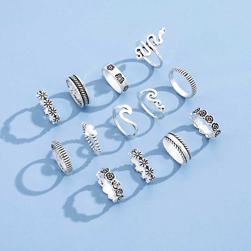 Bộ 13 Nhẫn Bạc Hình Hoa Và Rắn Cho Nữ