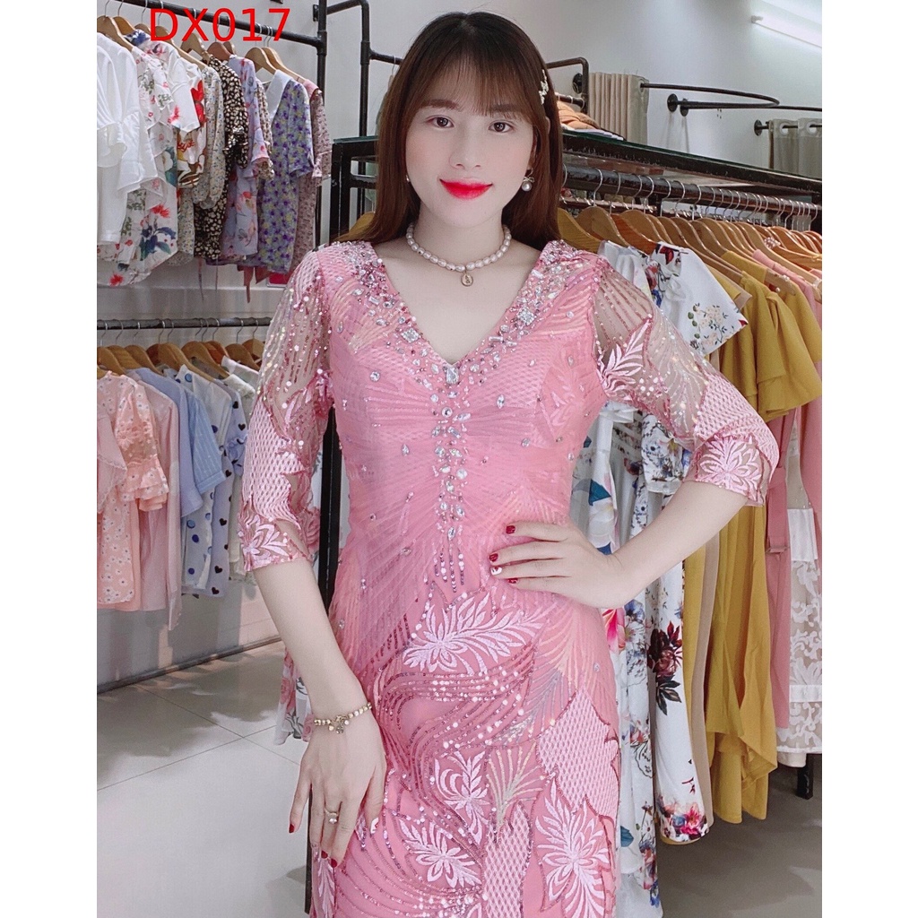 Đầm Nữ Dạ Hội Thiết Kế Đính Đá Cao Cấp - Váy Đầm Trung Niên 2022-DX017