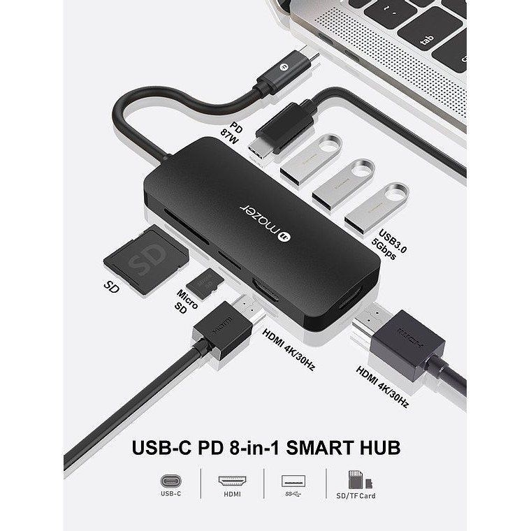 [BH 5 năm] Hub Cổng Chuyển Đổi Mazer Multiport USB-C 8-in-1 HUB To HDMI 4Kx2