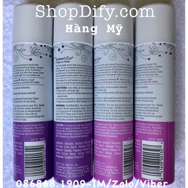 Xịt thơm kháng khuẩn, Nước hoa vùng kín Summer’s Eve 56.7g Xịt phụ khoa của Mỹ thơm mát, quyến rũ