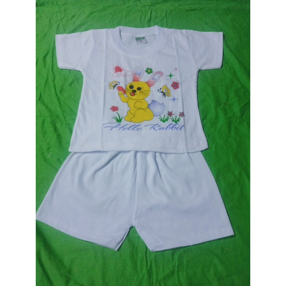 Đồ bộ áo cổ bo ngắn trắng sơ sinh 100% cotton