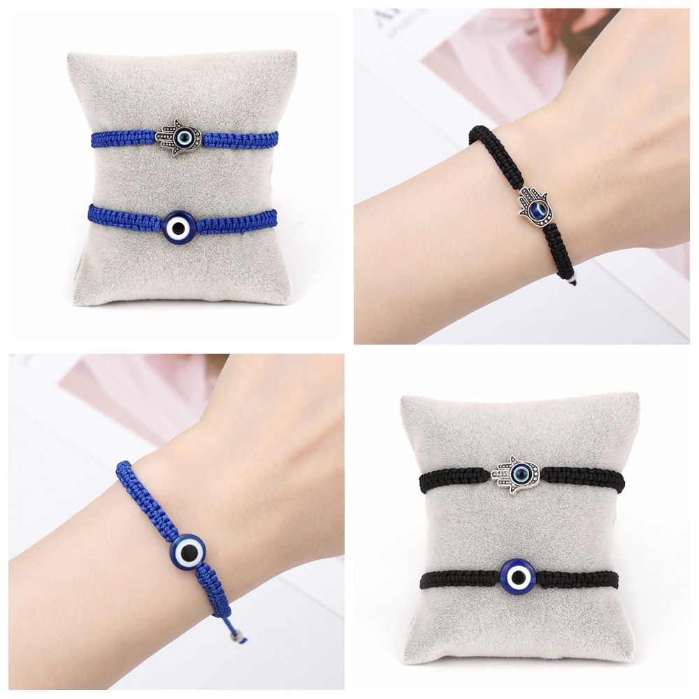 Vòng tay dây bện đính hạt họa tiết mắt quỷ may mắn kiểu dáng thời trang