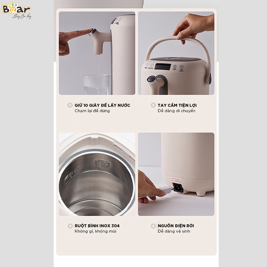 Bình thủy điện Bear 3L, 11 mức nhiệt, khử Clo thông minh, 2 chế độ nấu nước tiện lợi – Hàng chính hãng BH 18 tháng