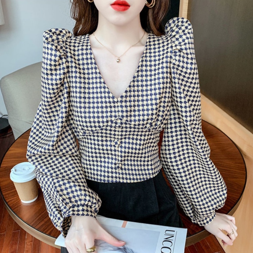 Áo sơ mi tay dài họa tiết caro thời trang quyến rũ cho nữ