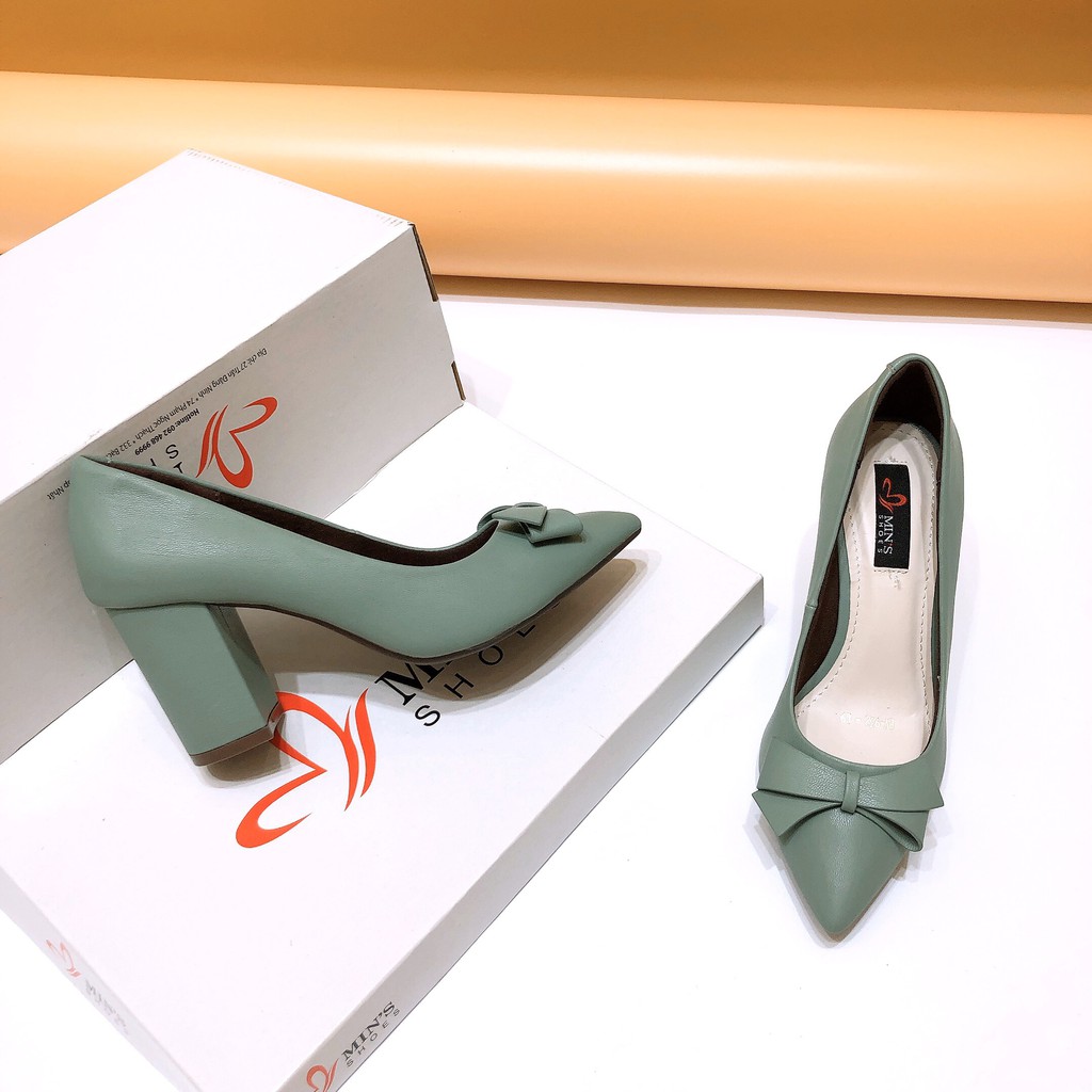 Min's Shoes - Giày Da Cao Gót VN82 Xanh Mint