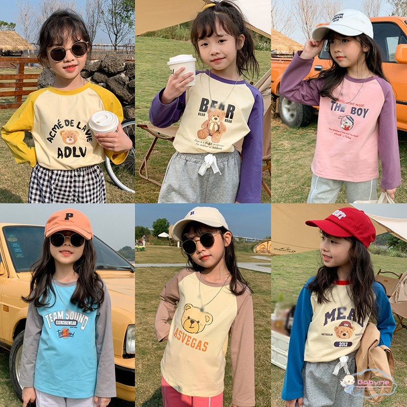 Áo Thun Tay Dài Cổ Tròn In Họa Tiết Hoạt Hình Dành Cho Bé Gái