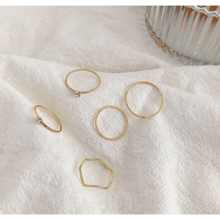 ✨✨Bộ 5 Nhẫn Đính Đá Hợp Kim Phong Cách Hàn Quốc Đơn Giản Cá Tính Cho Nữ - Set Nhẫn Hip Hop Punk