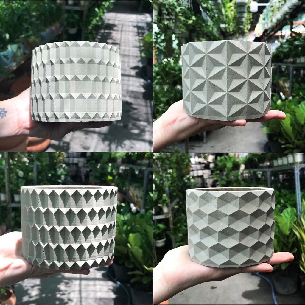 Chậu Cây Xi Măng Họa Tiết Nổi Origami sang trọng
