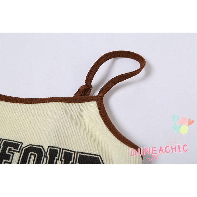 DUNEA Áo Tank Top Hai Dây Hở Lưng In Chữ Phong Cách Đường Phố