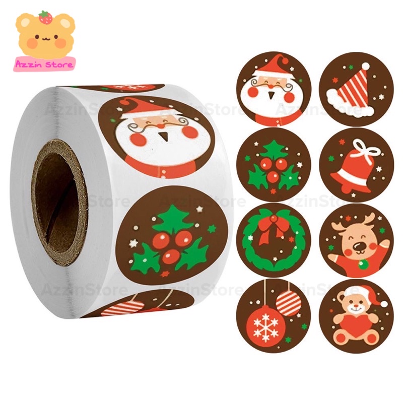 Cuộn 500 Tem Nhãn Dán Sticker Cám Ơn, Miếng Dán Decal Hình Tròn 2.5cm Giáng Sinh Noel Merry Christmas AzzinStore ND068