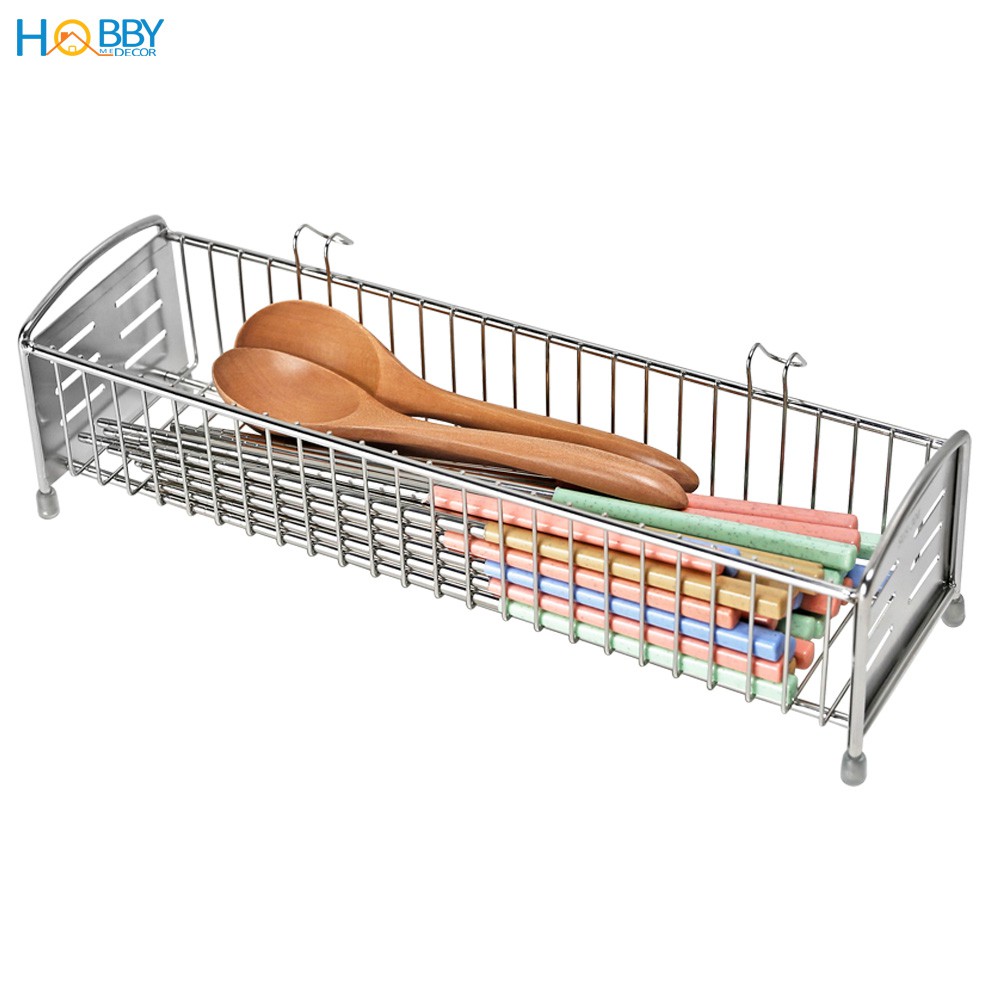 Khay đựng đũa muỗng cho ráo nước HOBBY Home Decor KM1 inox 304 có 2 móc treo