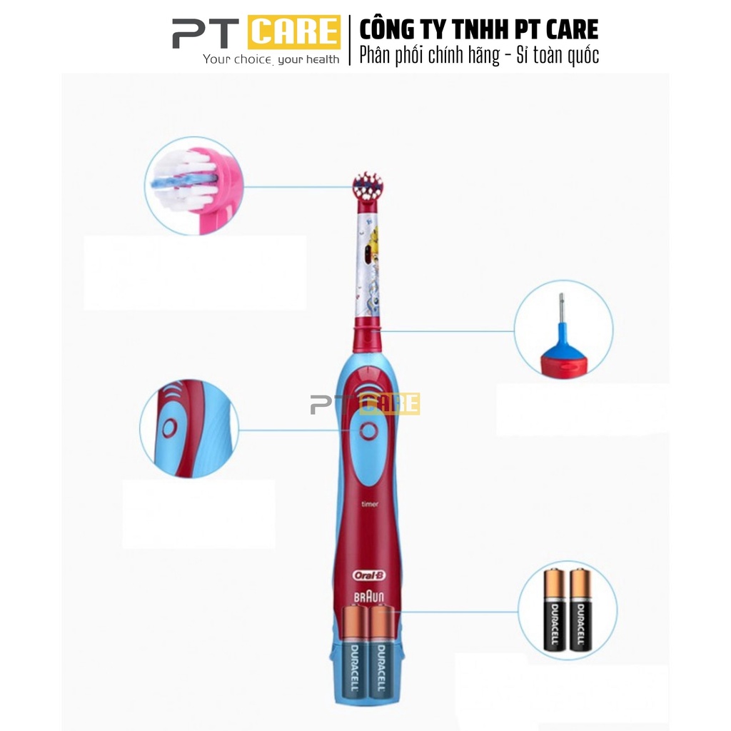 PT CARE | [HÀNG ĐỨC CHÍNH HÃNG, PIN AA] 01 Chiếc Bàn Chải Điện Oral B Kids Cao Cấp Cho Bé Trai Gái