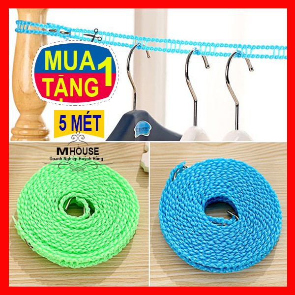 Combo 2 Dây Phơi Quần Áo Chống Bay Chống Trượt Dài 5 mét, Giá Treo Cây Treo Quần Áo