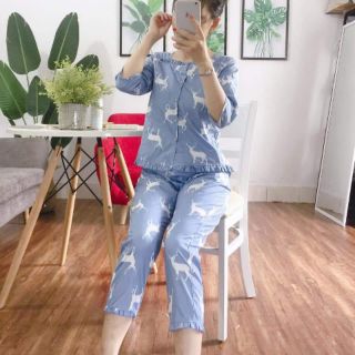 Clovervb01- bộ mặc nhà cổ vuông bèo sang chảnh